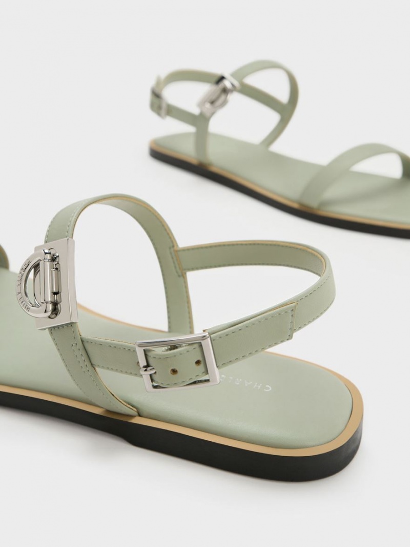 Sandale Plate Charles & Keith Double Metallic Cu Catarama Verde Menta | 893NZMVEG