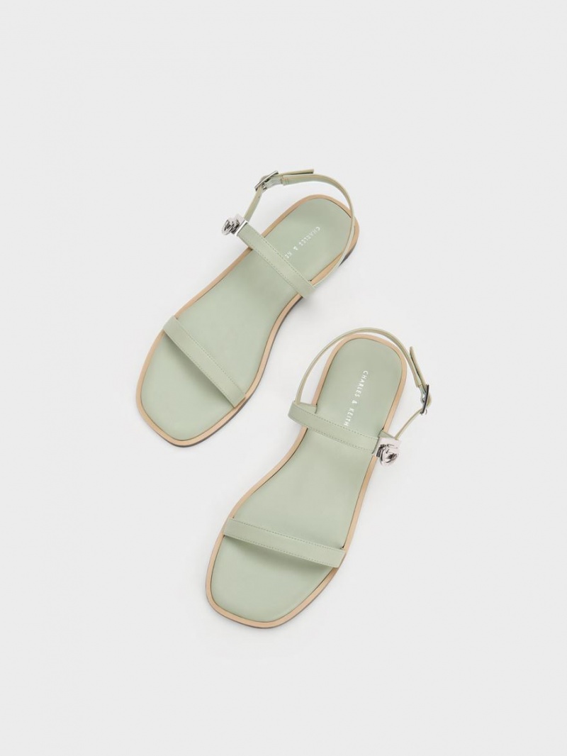 Sandale Plate Charles & Keith Double Metallic Cu Catarama Verde Menta | 893NZMVEG