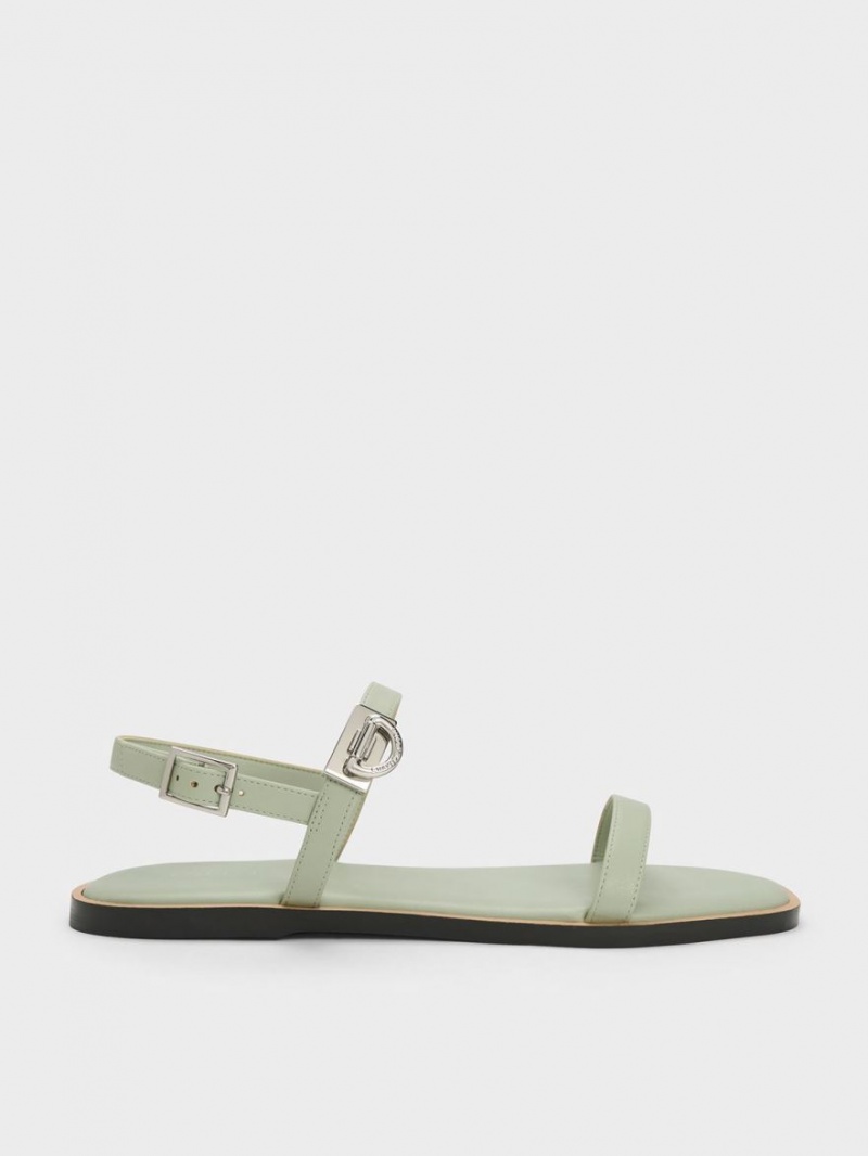 Sandale Plate Charles & Keith Double Metallic Cu Catarama Verde Menta | 893NZMVEG