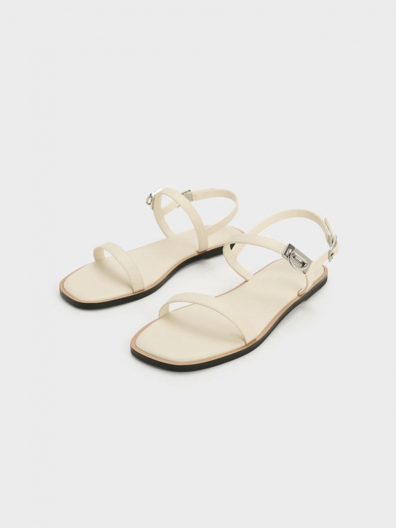 Sandale Plate Charles & Keith Double Metallic Cu Catarama Bej | 785RUJWYH