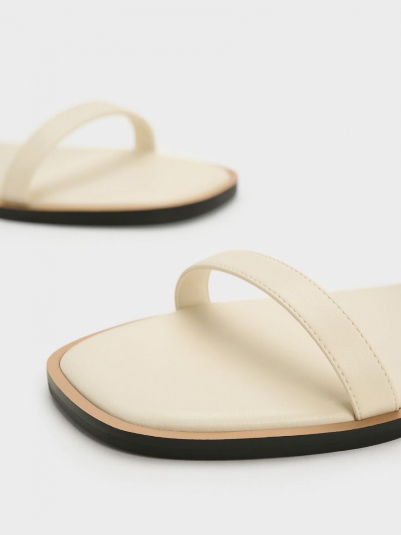 Sandale Plate Charles & Keith Double Metallic Cu Catarama Bej | 785RUJWYH