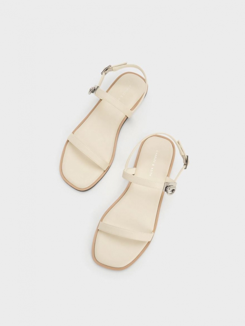 Sandale Plate Charles & Keith Double Metallic Cu Catarama Bej | 785RUJWYH