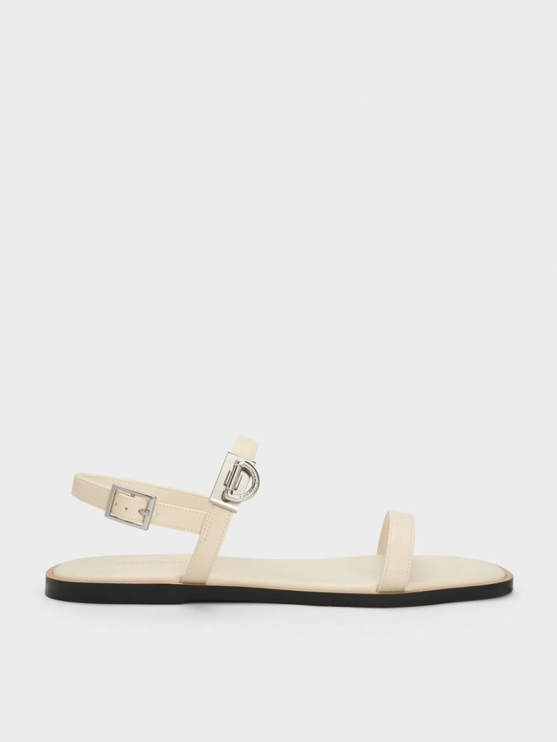 Sandale Plate Charles & Keith Double Metallic Cu Catarama Bej | 785RUJWYH