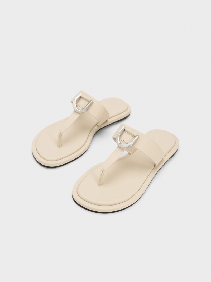 Sandale Plate Charles & Keith Gabine Piele Tanga Albi | 574VRJWAP