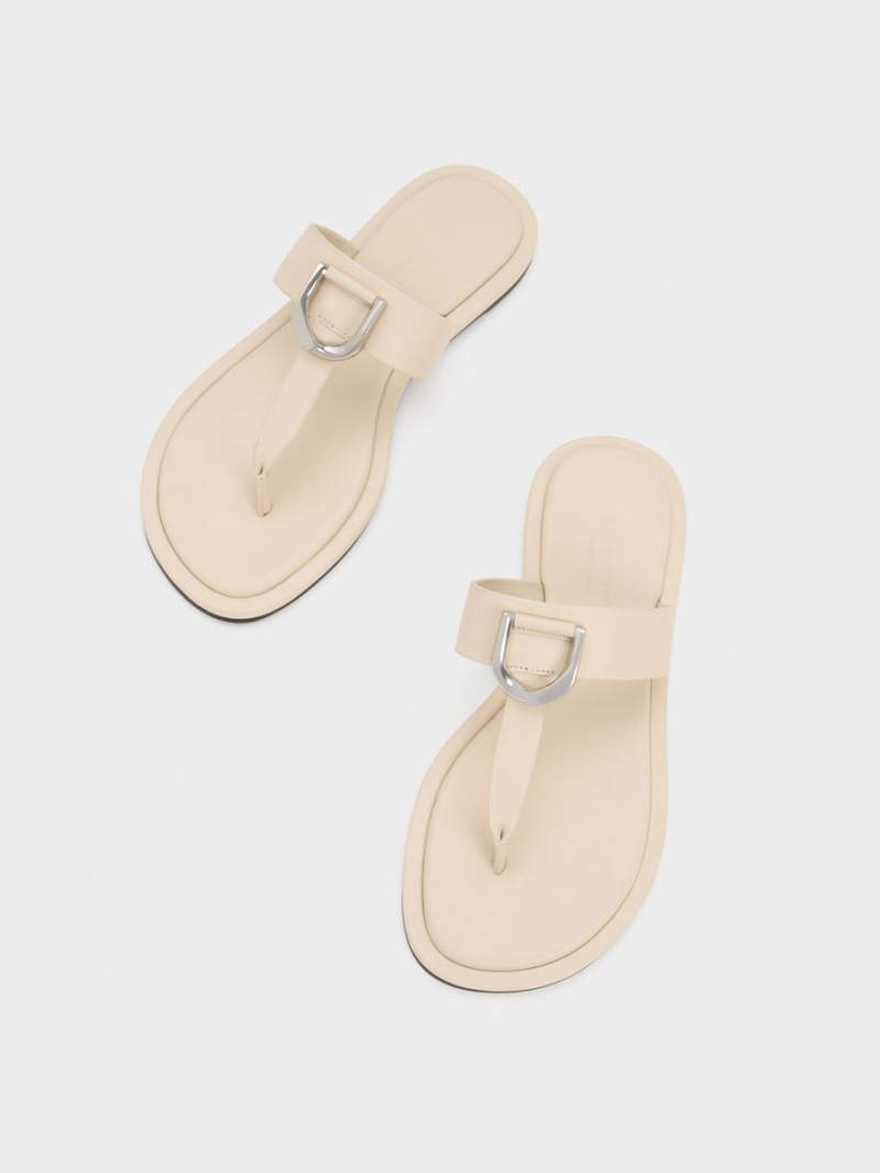 Sandale Plate Charles & Keith Gabine Piele Tanga Albi | 574VRJWAP