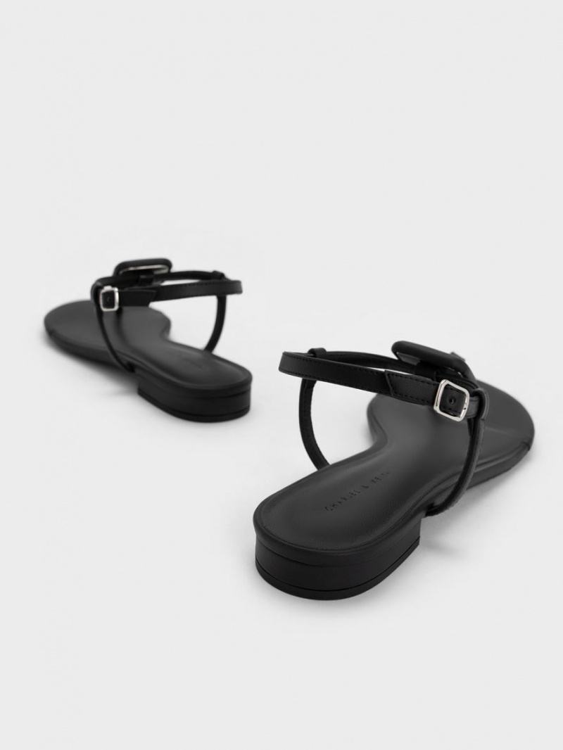 Sandale Plate Charles & Keith Koa Tanga Negrii | 470REVFOM
