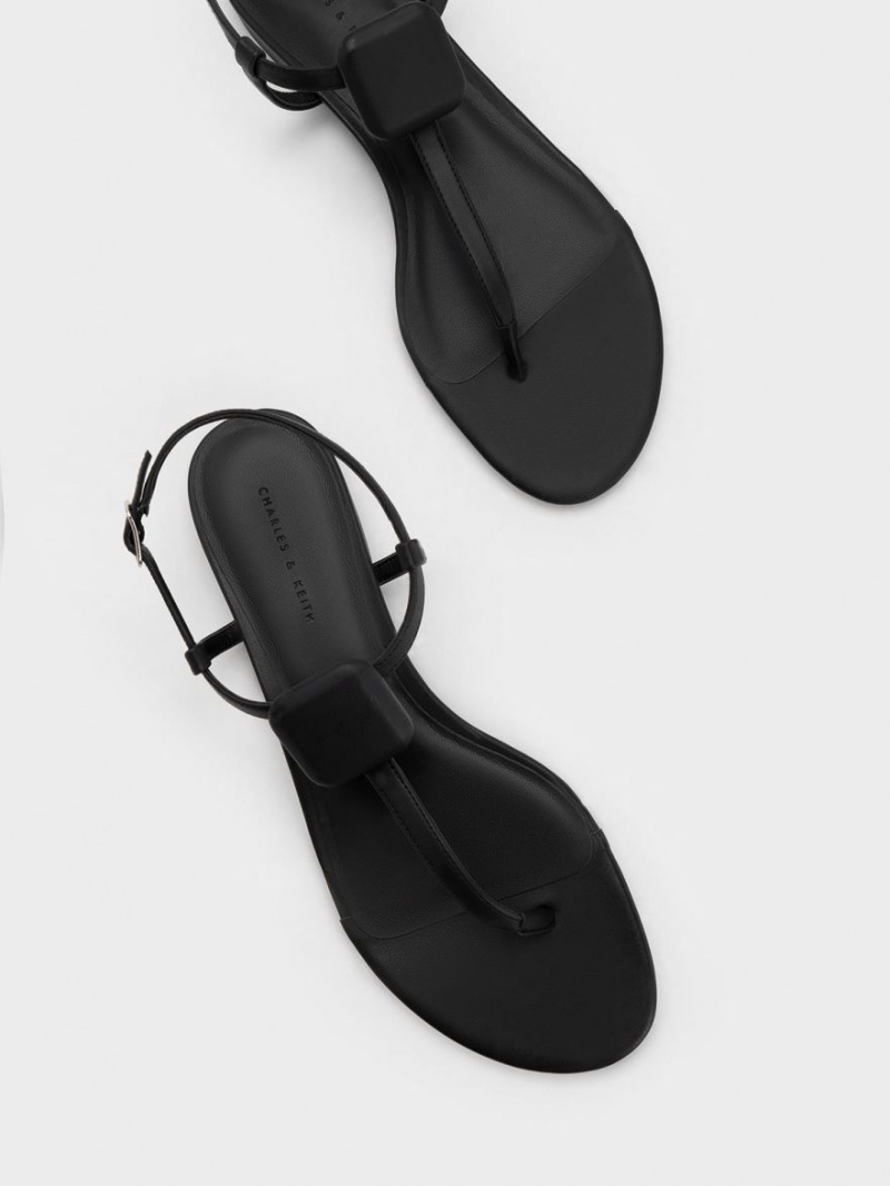 Sandale Plate Charles & Keith Koa Tanga Negrii | 470REVFOM