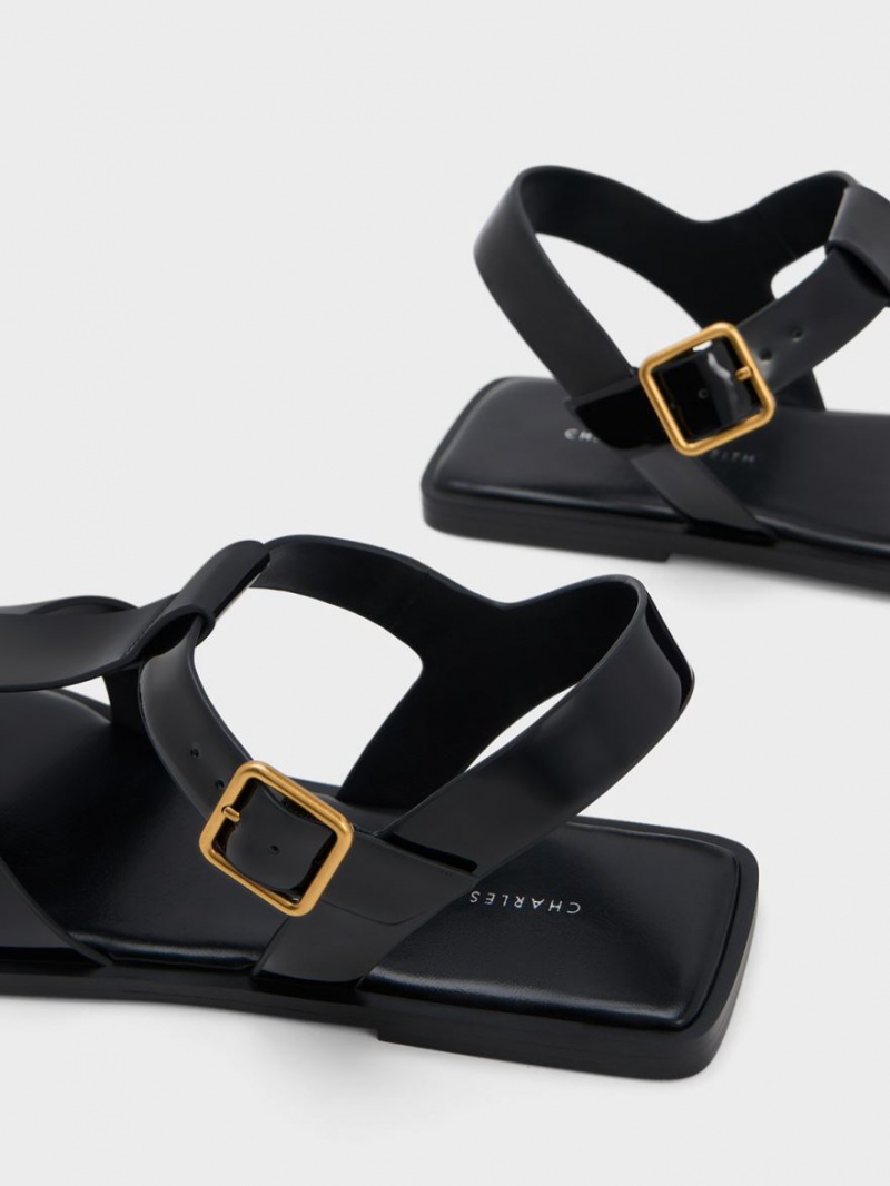 Sandale Plate Charles & Keith Lacuita Cu Bretele Crossover Negrii | 368SLWJQE