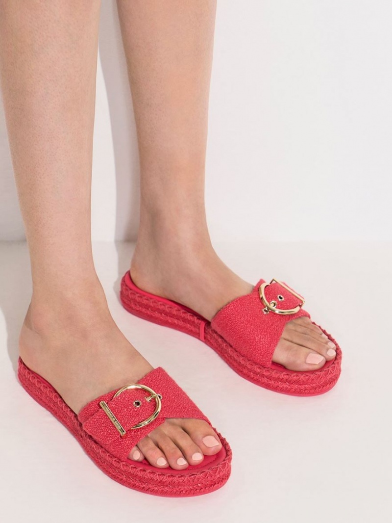 Sandale Plate Charles & Keith Linen Buckled Espadrile Fucsie | 396GYHUCM
