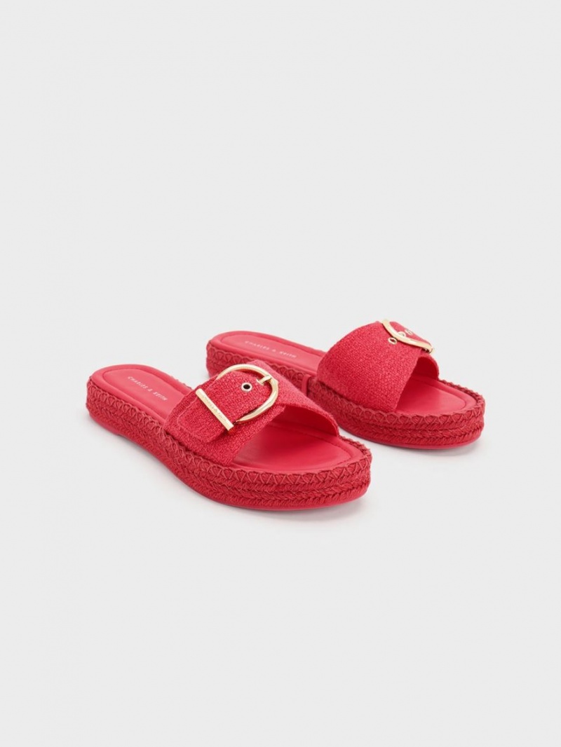 Sandale Plate Charles & Keith Linen Buckled Espadrile Fucsie | 396GYHUCM