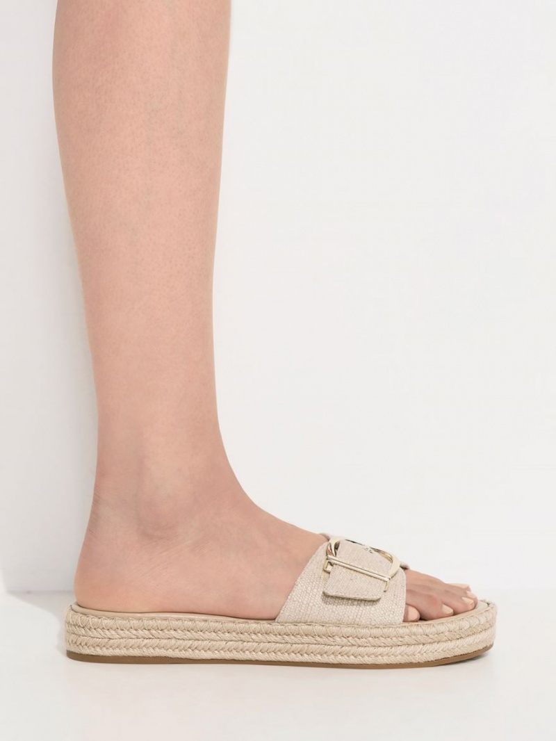 Sandale Plate Charles & Keith Linen Buckled Espadrile Bej | 964NXGHER