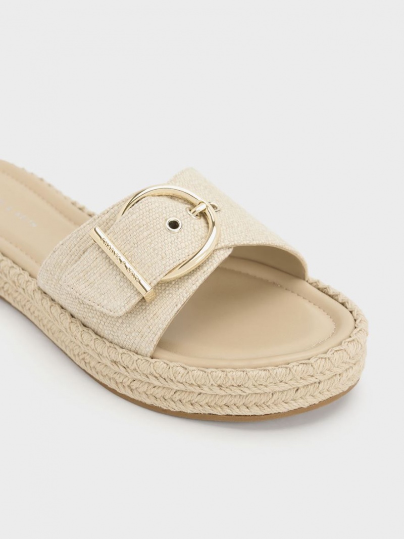 Sandale Plate Charles & Keith Linen Buckled Espadrile Bej | 964NXGHER