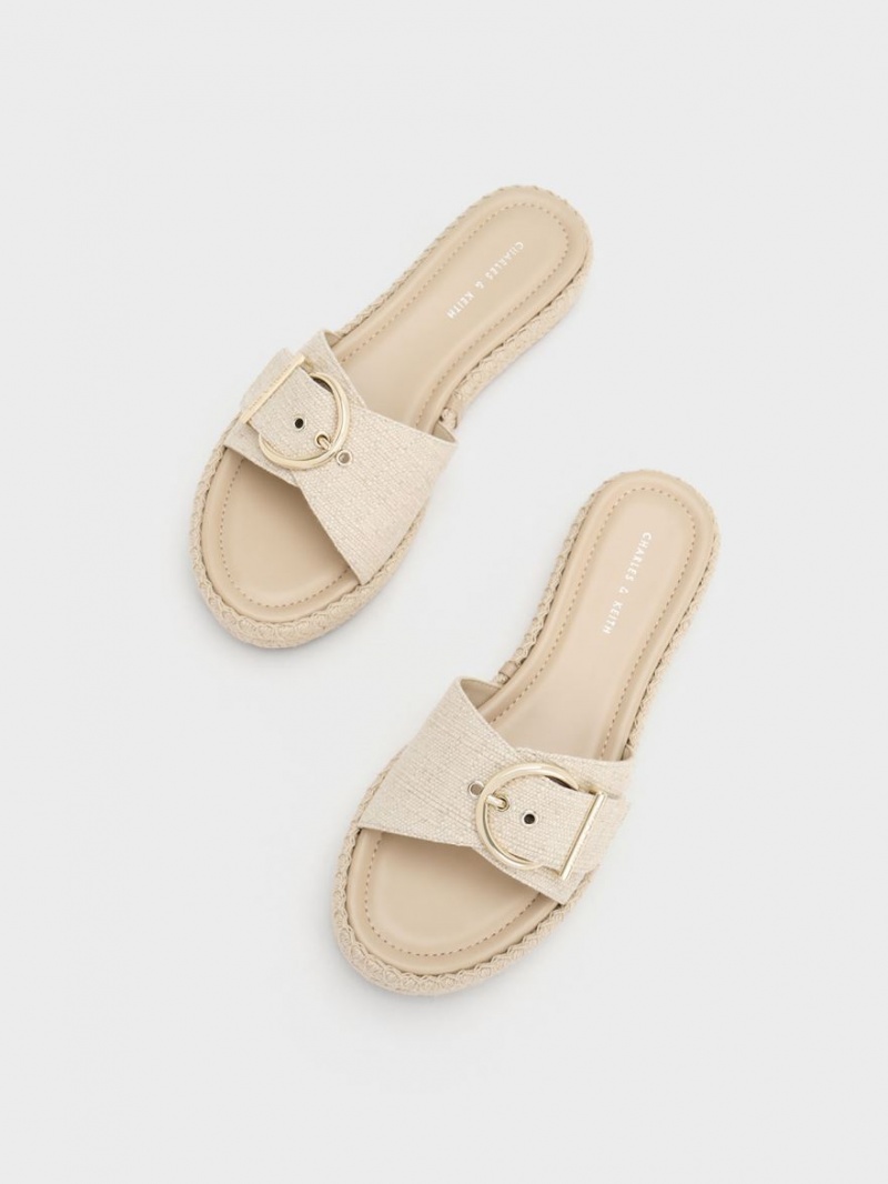 Sandale Plate Charles & Keith Linen Buckled Espadrile Bej | 964NXGHER