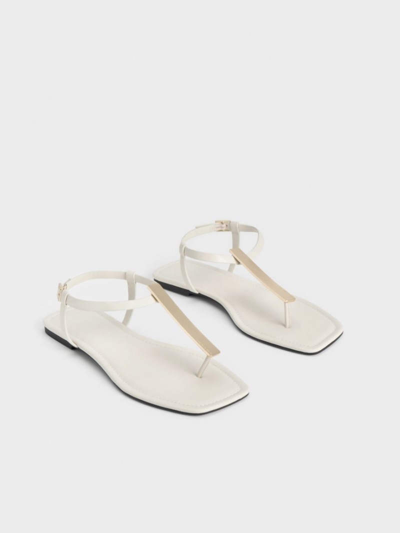 Sandale Plate Charles & Keith Metallic Accent T-Bar Tanga Albi | 950CURJQM