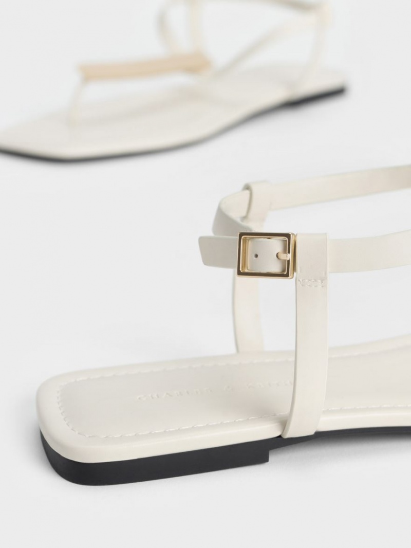 Sandale Plate Charles & Keith Metallic Accent T-Bar Tanga Albi | 950CURJQM
