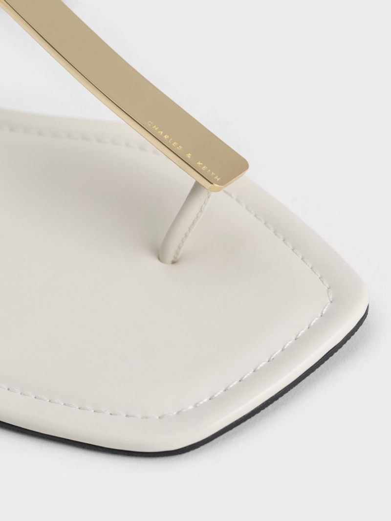 Sandale Plate Charles & Keith Metallic Accent T-Bar Tanga Albi | 950CURJQM