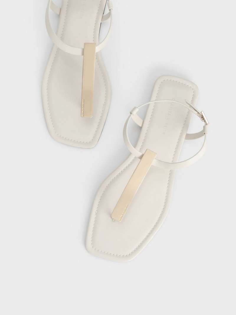Sandale Plate Charles & Keith Metallic Accent T-Bar Tanga Albi | 950CURJQM