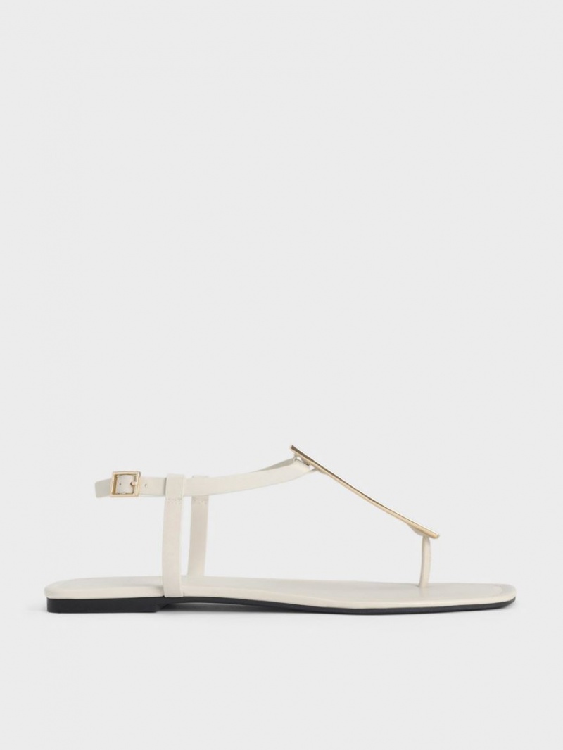 Sandale Plate Charles & Keith Metallic Accent T-Bar Tanga Albi | 950CURJQM