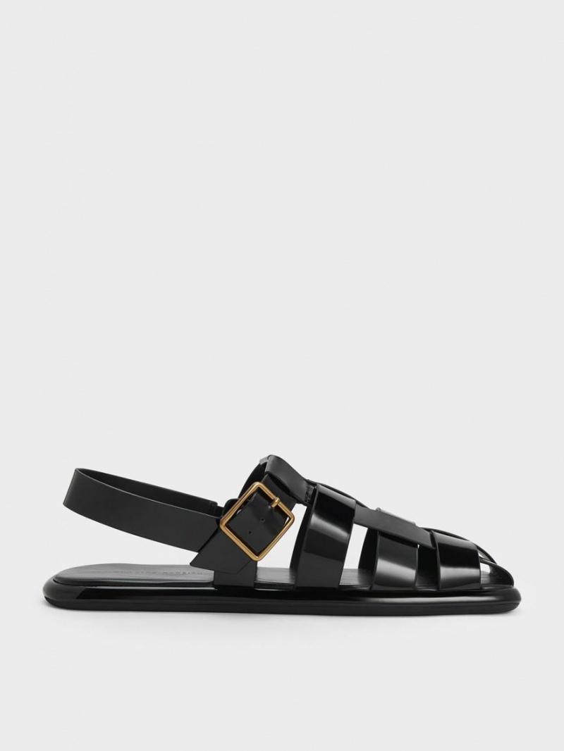 Sandale Plate Charles & Keith Metallic Cu Catarama Caged Lacuita Slingback Negrii | 189AIBZPU