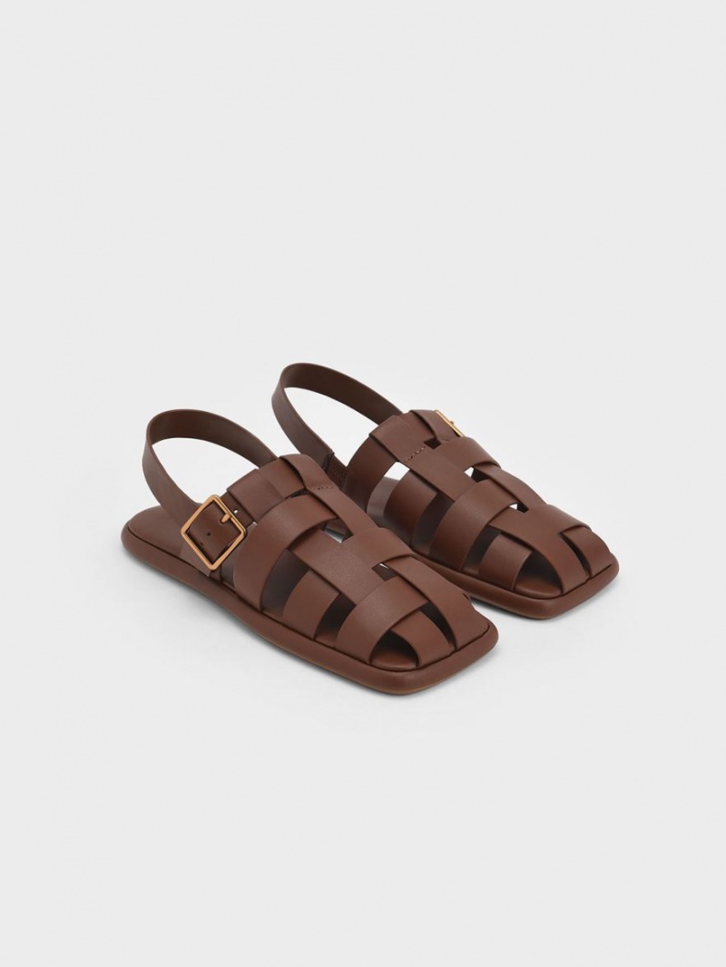 Sandale Plate Charles & Keith Metallic Cu Catarama Caged Slingback Maro | 830BAECOK