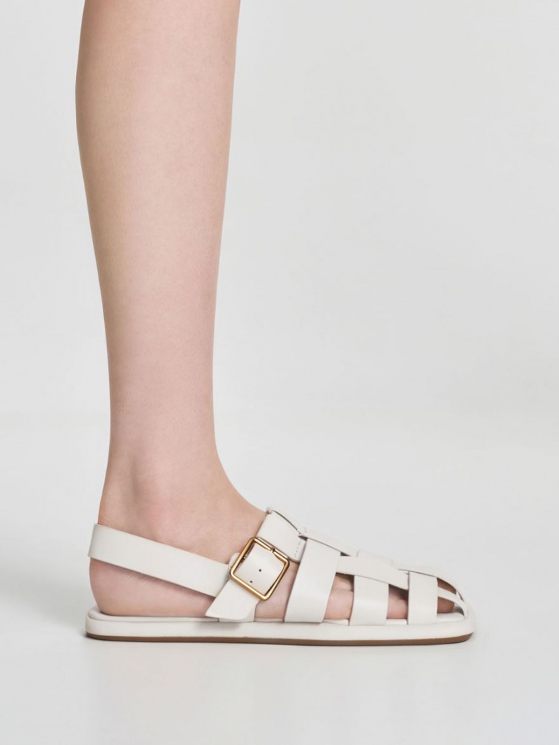 Sandale Plate Charles & Keith Metallic Cu Catarama Caged Slingback Albi | 284LZHQDJ