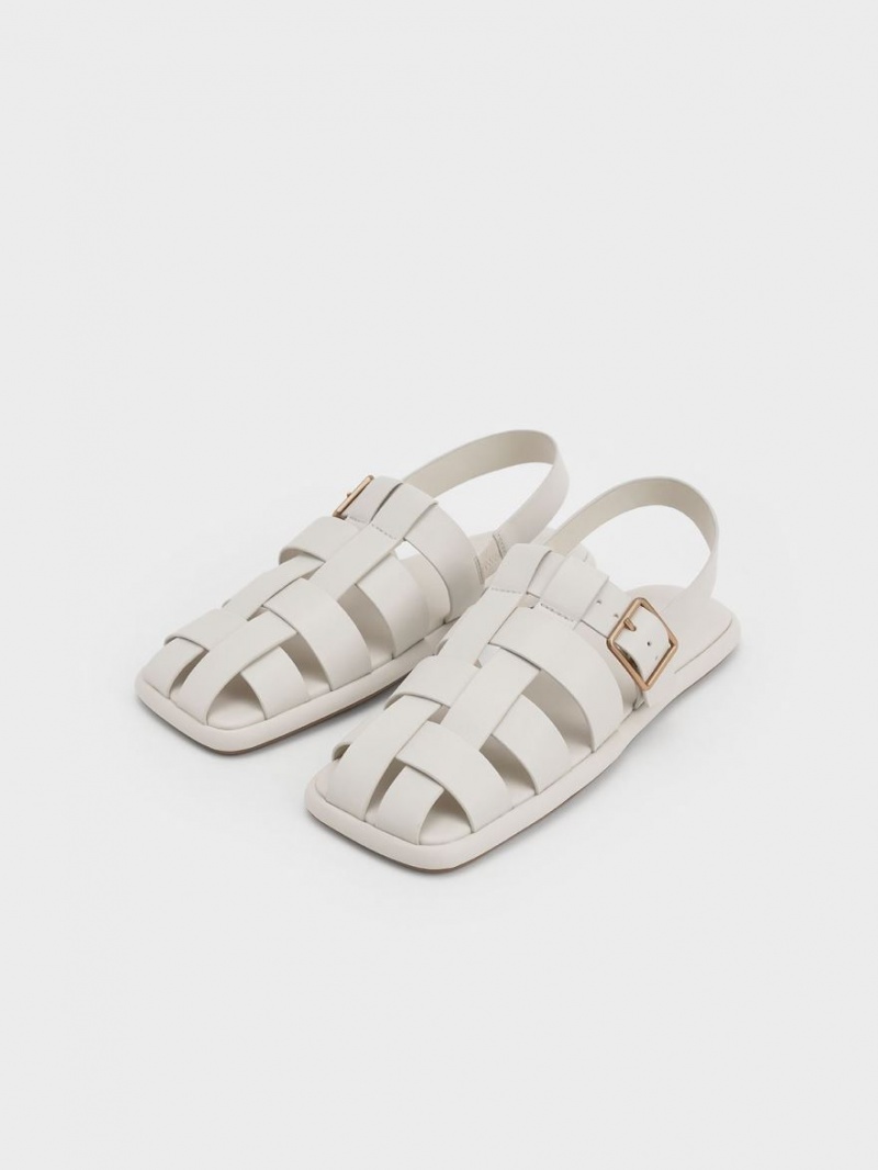 Sandale Plate Charles & Keith Metallic Cu Catarama Caged Slingback Albi | 284LZHQDJ