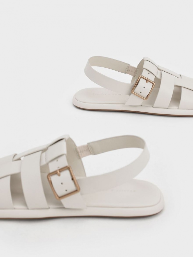Sandale Plate Charles & Keith Metallic Cu Catarama Caged Slingback Albi | 284LZHQDJ