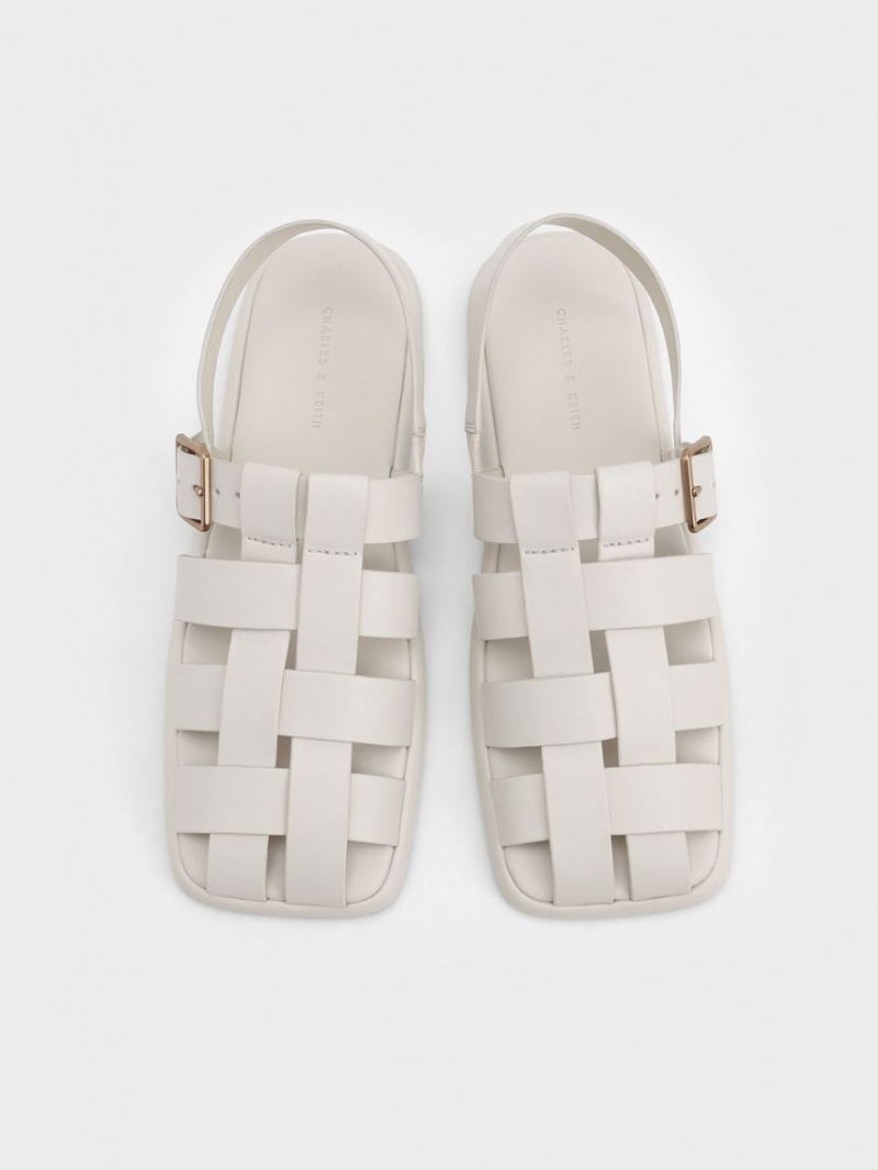 Sandale Plate Charles & Keith Metallic Cu Catarama Caged Slingback Albi | 284LZHQDJ