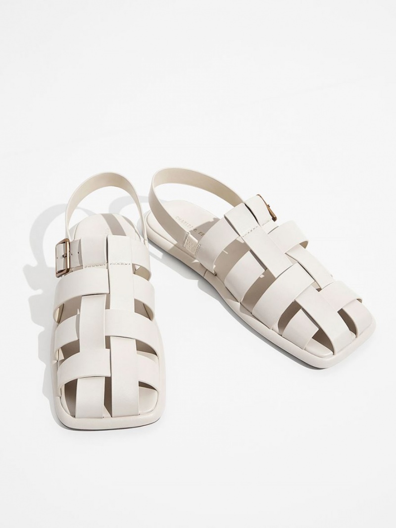 Sandale Plate Charles & Keith Metallic Cu Catarama Caged Slingback Albi | 284LZHQDJ