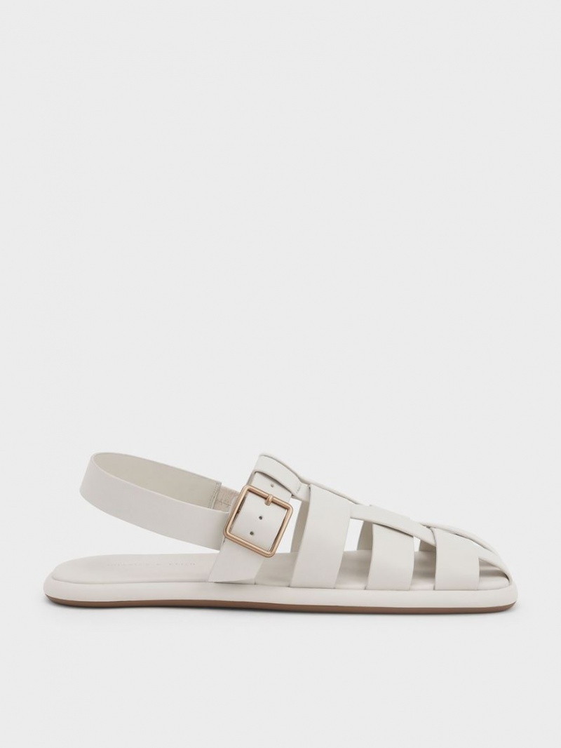 Sandale Plate Charles & Keith Metallic Cu Catarama Caged Slingback Albi | 284LZHQDJ