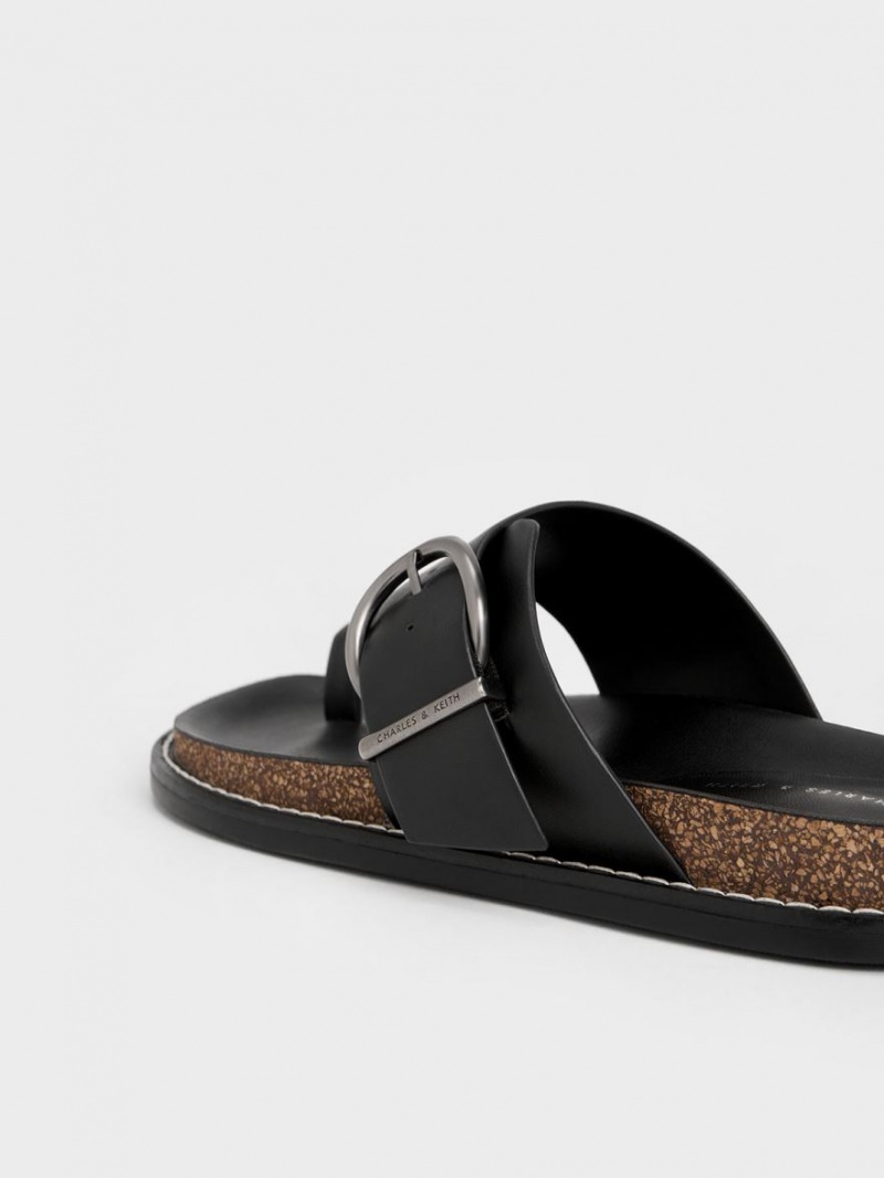 Sandale Plate Charles & Keith Metallic Cu Catarama Bombeu-Ring Negrii | 451NVEKYC