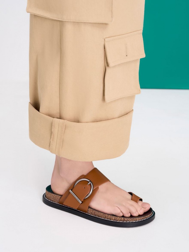 Sandale Plate Charles & Keith Metallic Cu Catarama Bombeu-Ring Maro | 520QZCNGK