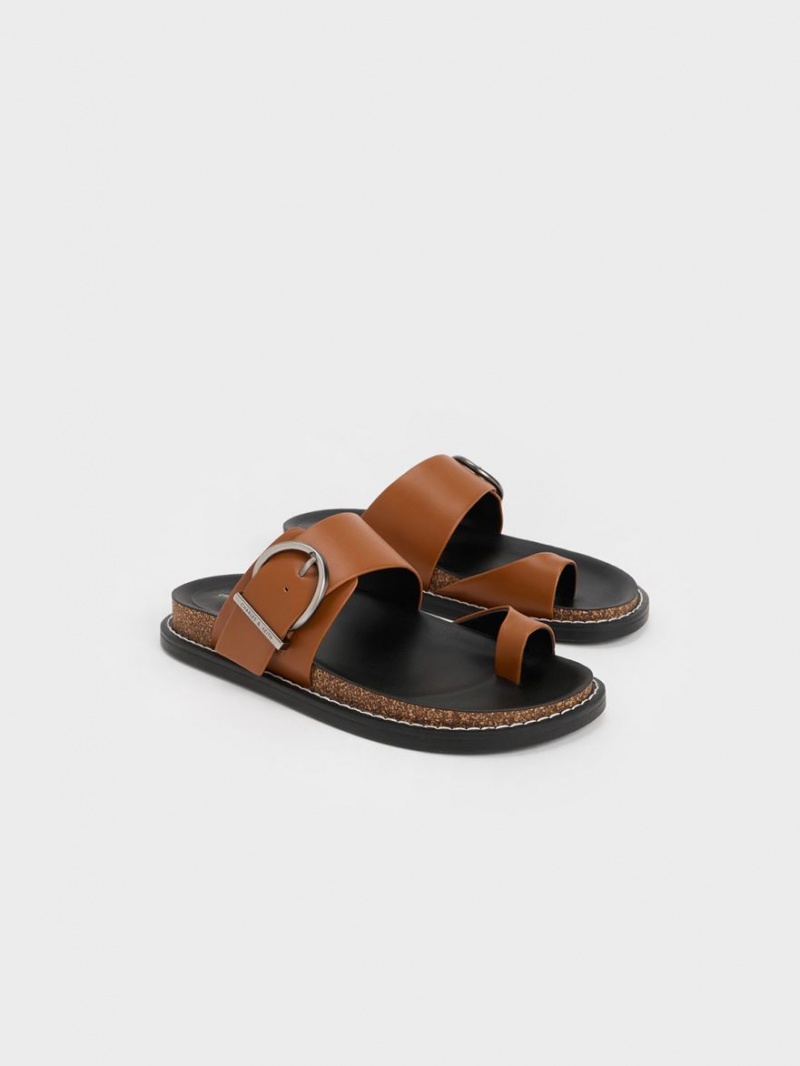 Sandale Plate Charles & Keith Metallic Cu Catarama Bombeu-Ring Maro | 520QZCNGK
