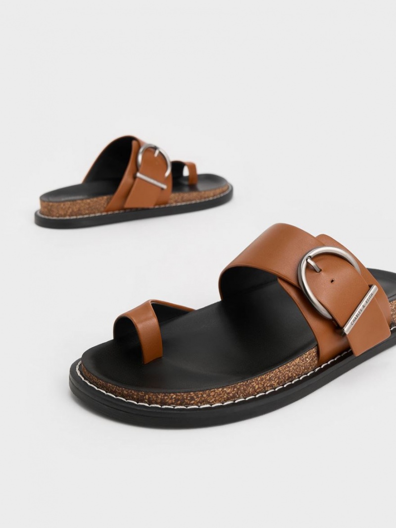 Sandale Plate Charles & Keith Metallic Cu Catarama Bombeu-Ring Maro | 520QZCNGK