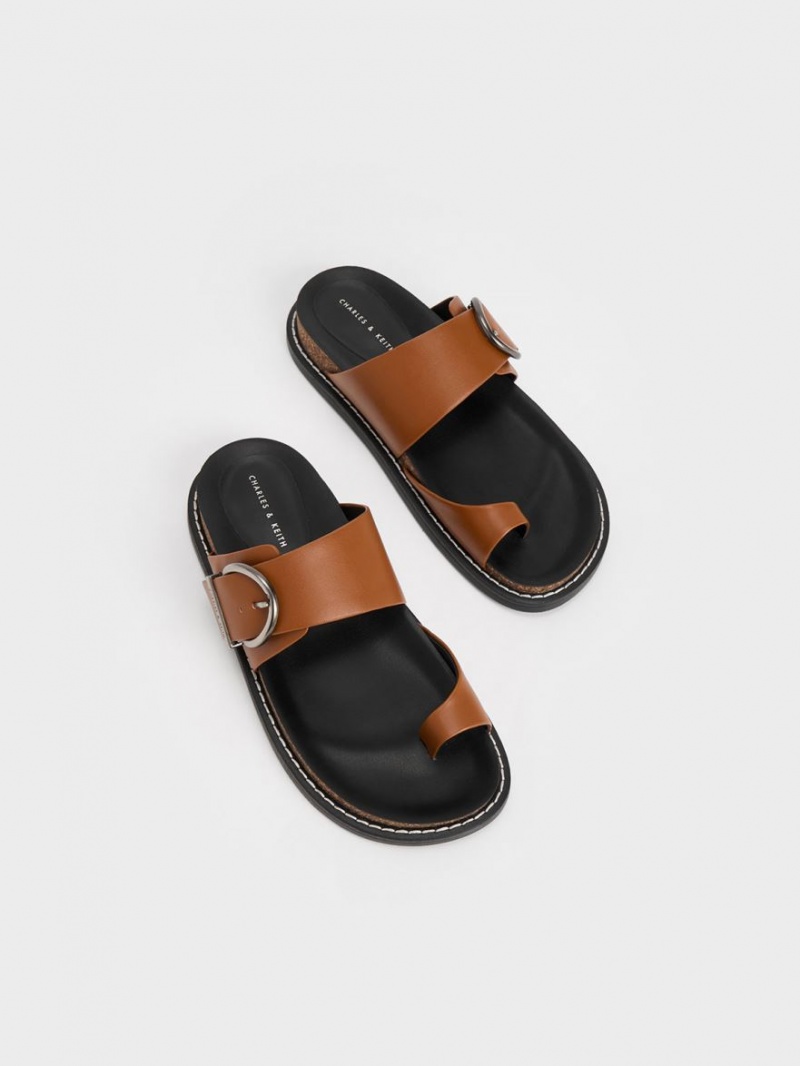 Sandale Plate Charles & Keith Metallic Cu Catarama Bombeu-Ring Maro | 520QZCNGK