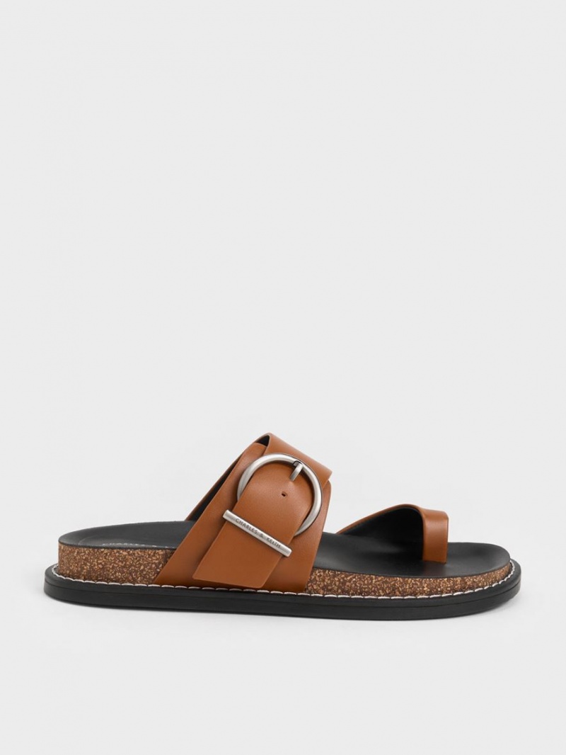 Sandale Plate Charles & Keith Metallic Cu Catarama Bombeu-Ring Maro | 520QZCNGK