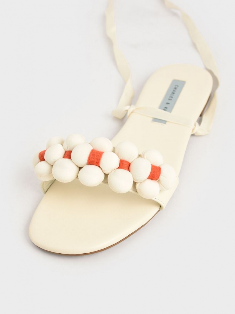 Sandale Plate Charles & Keith Pom Pom Tie-Around Albi | 305HRPAMS