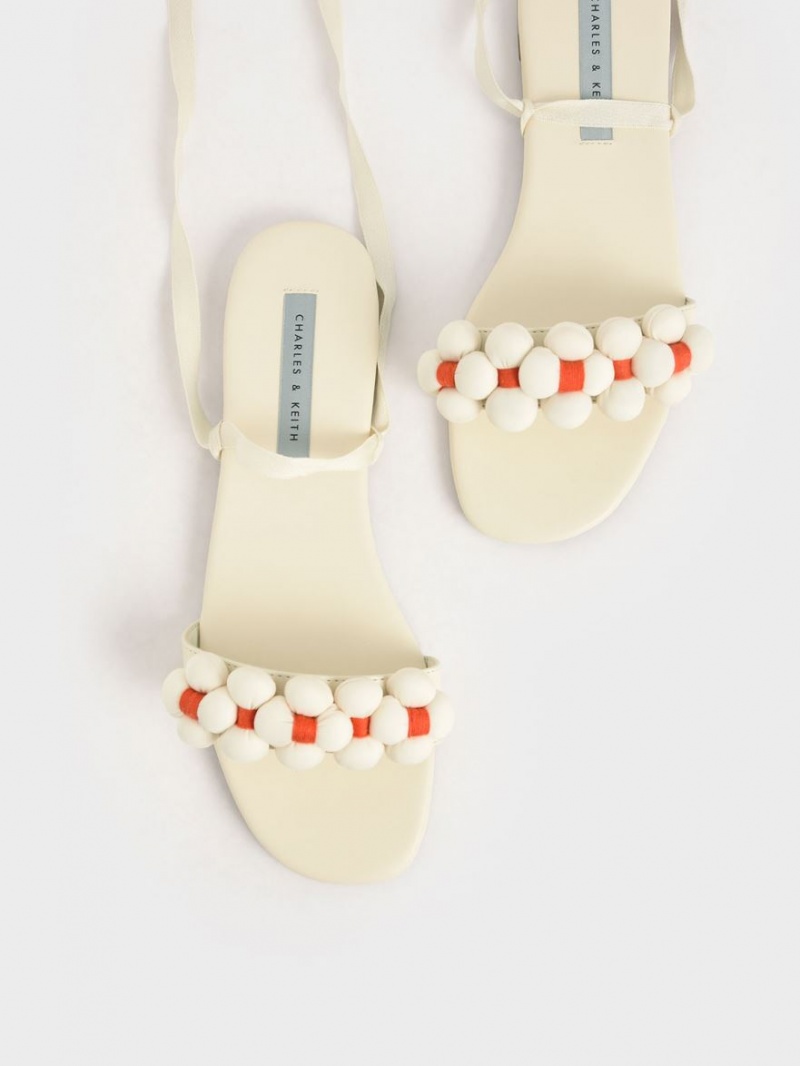 Sandale Plate Charles & Keith Pom Pom Tie-Around Albi | 305HRPAMS