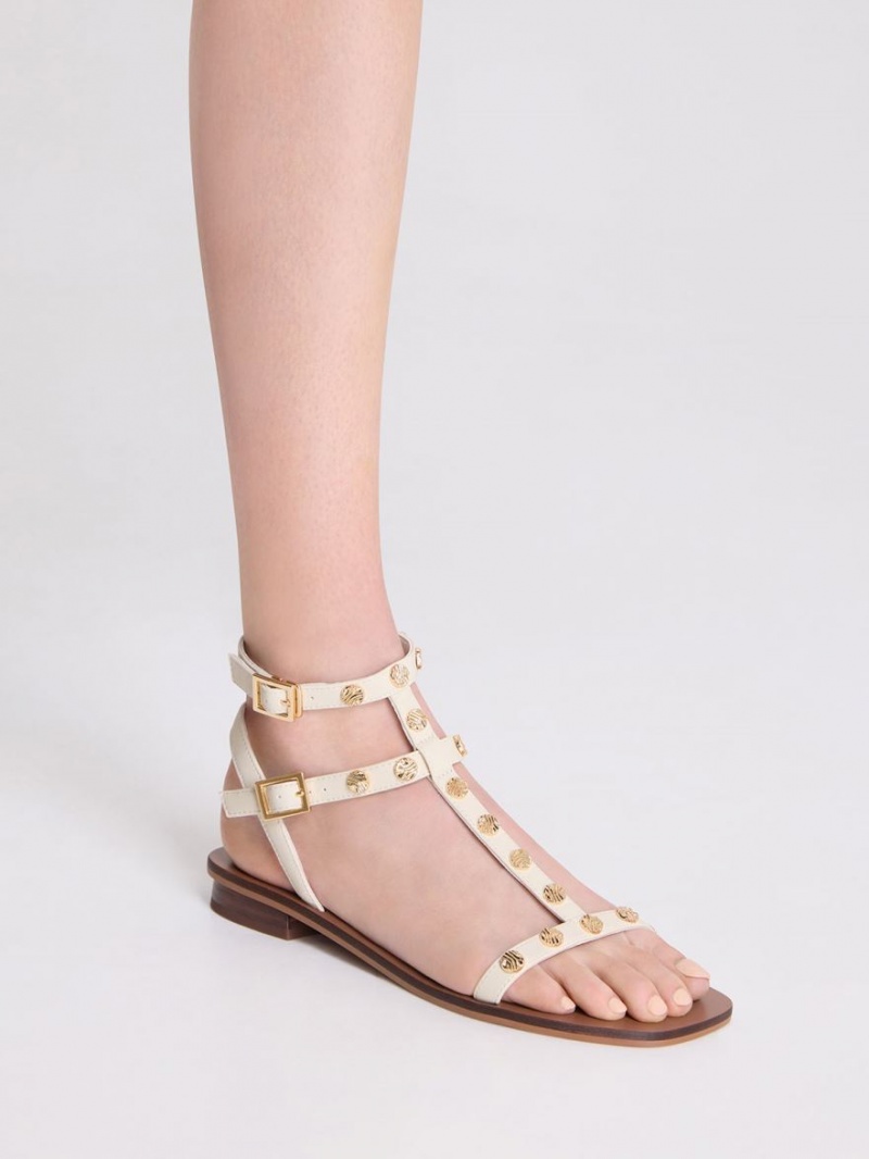 Sandale Plate Charles & Keith Studded Gladiator Albi | 921BDXPSW