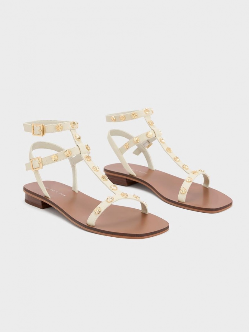 Sandale Plate Charles & Keith Studded Gladiator Albi | 921BDXPSW
