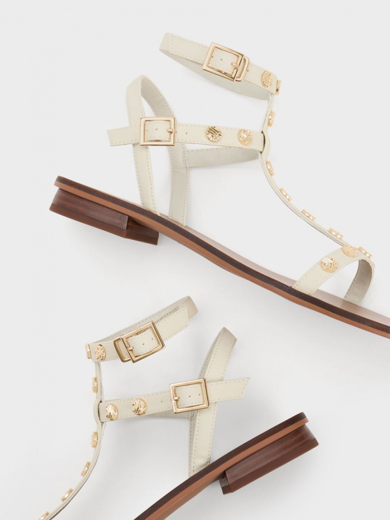 Sandale Plate Charles & Keith Studded Gladiator Albi | 921BDXPSW