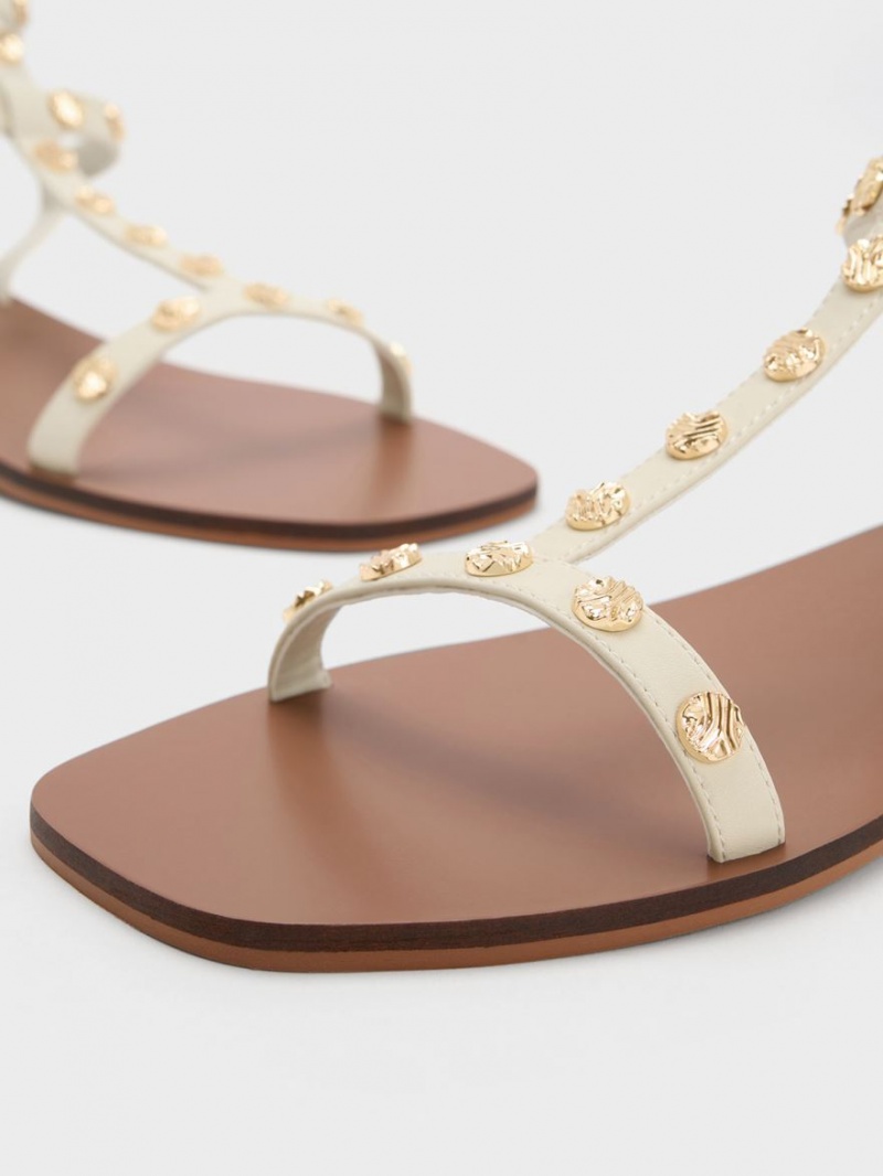 Sandale Plate Charles & Keith Studded Gladiator Albi | 921BDXPSW