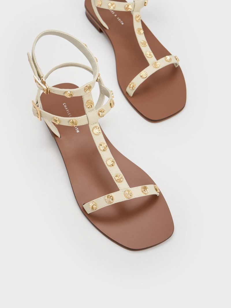 Sandale Plate Charles & Keith Studded Gladiator Albi | 921BDXPSW