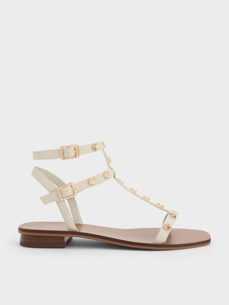 Sandale Plate Charles & Keith Studded Gladiator Albi | 921BDXPSW