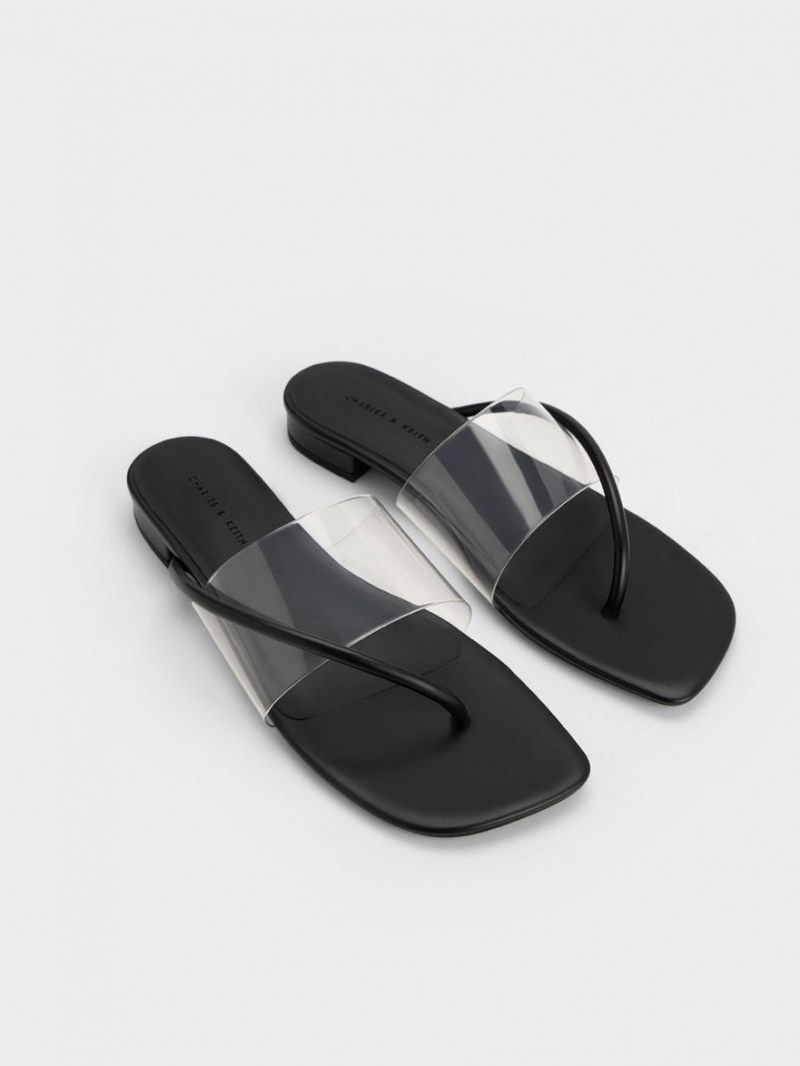 Sandale Plate Charles & Keith Transparent Tanga Negrii | 958RNQIPF