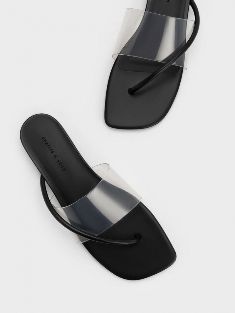 Sandale Plate Charles & Keith Transparent Tanga Negrii | 958RNQIPF