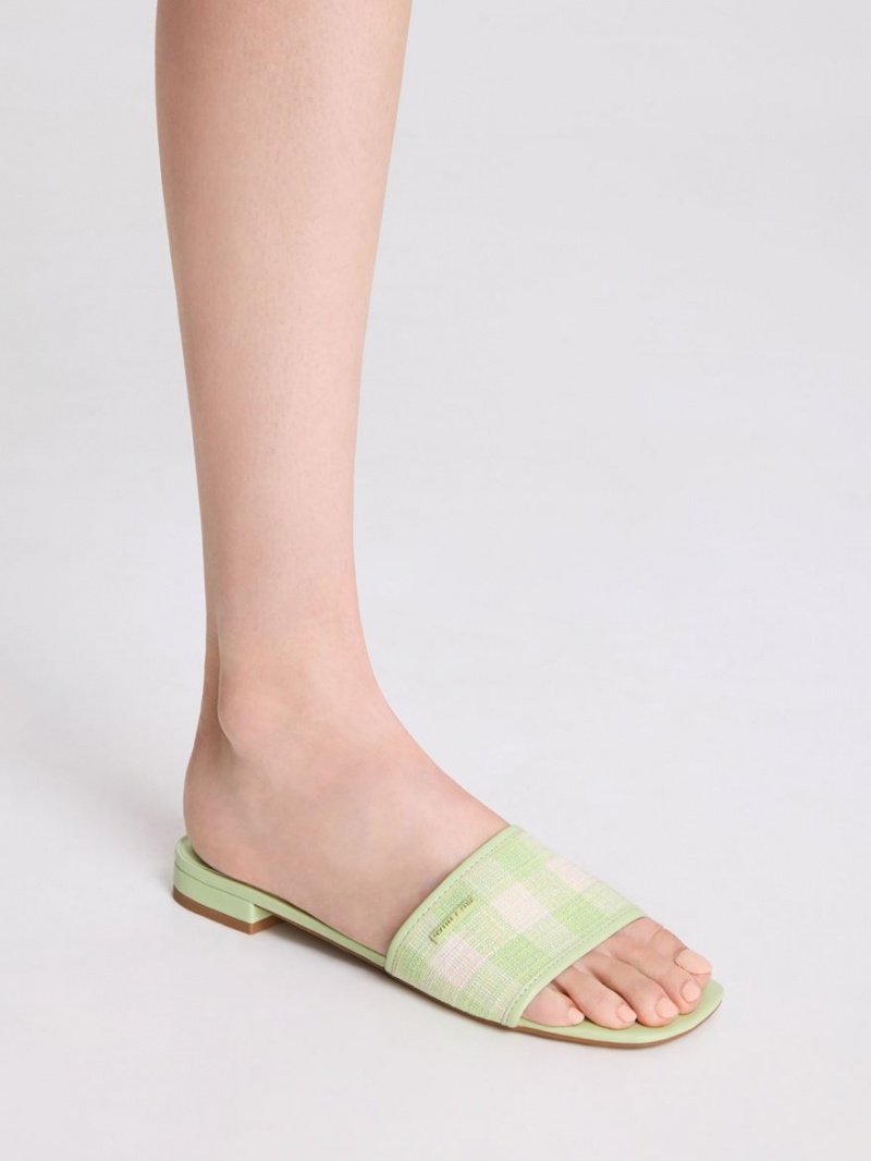 Sandale Plate Charles & Keith Woven Gingham Verzi | 241ASYXPQ