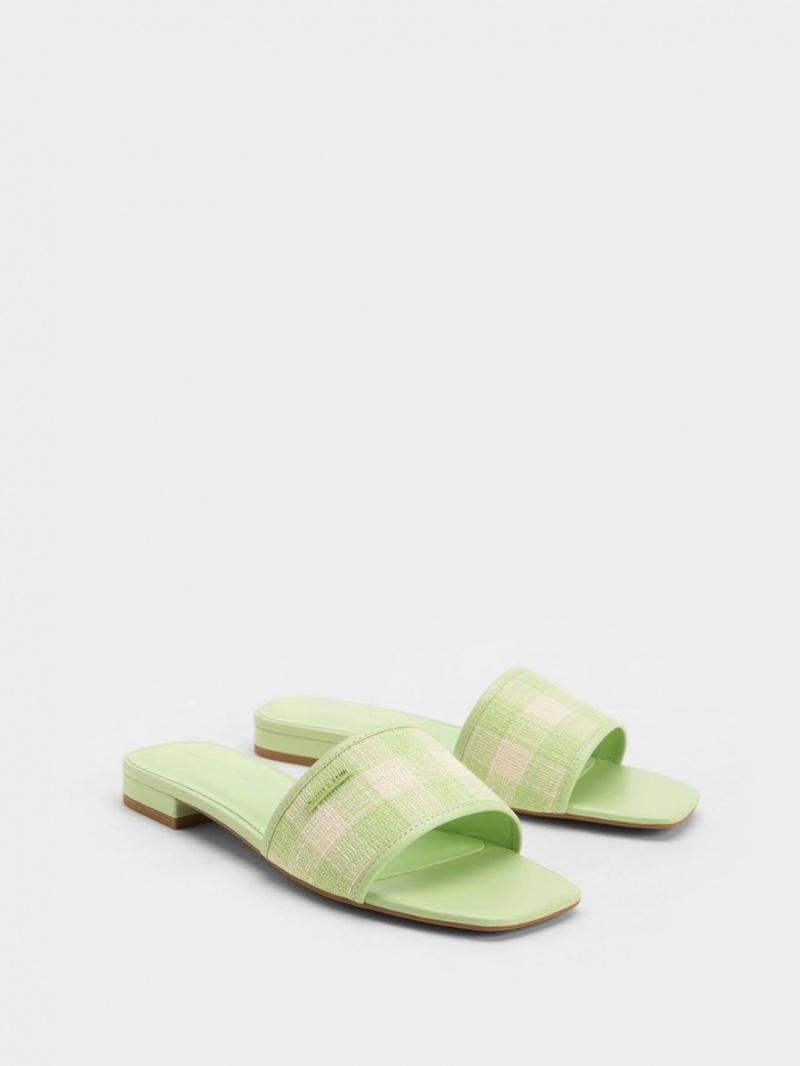 Sandale Plate Charles & Keith Woven Gingham Verzi | 241ASYXPQ