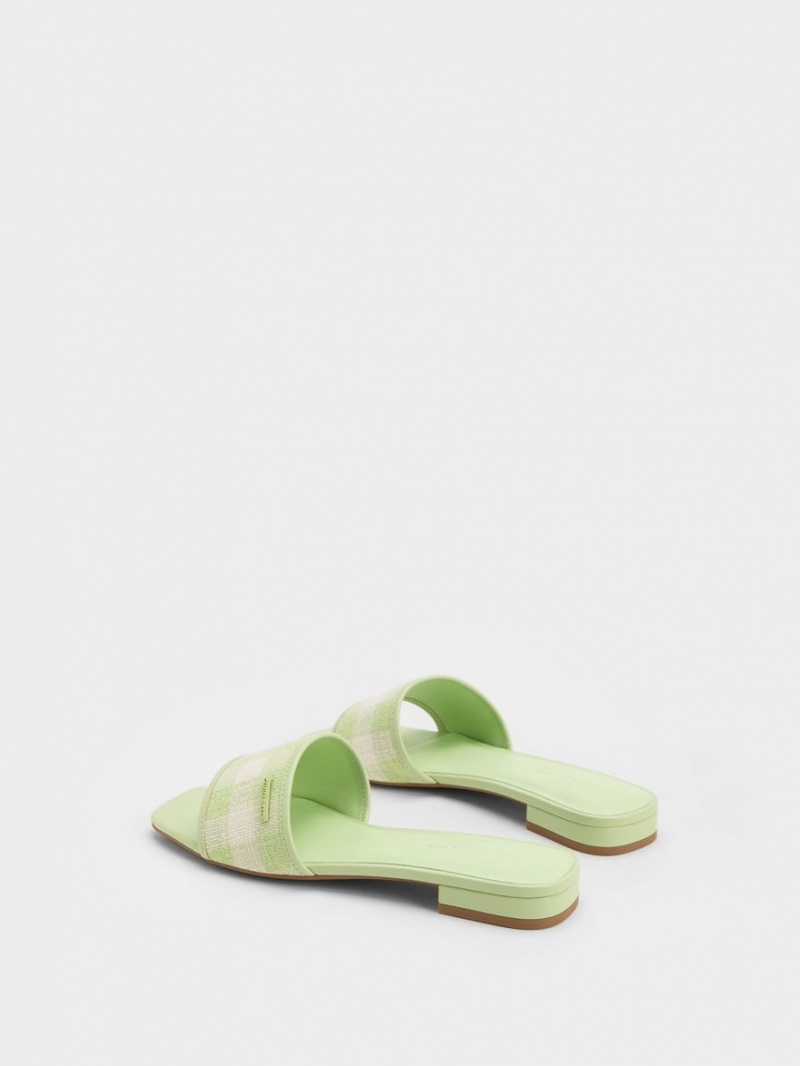 Sandale Plate Charles & Keith Woven Gingham Verzi | 241ASYXPQ