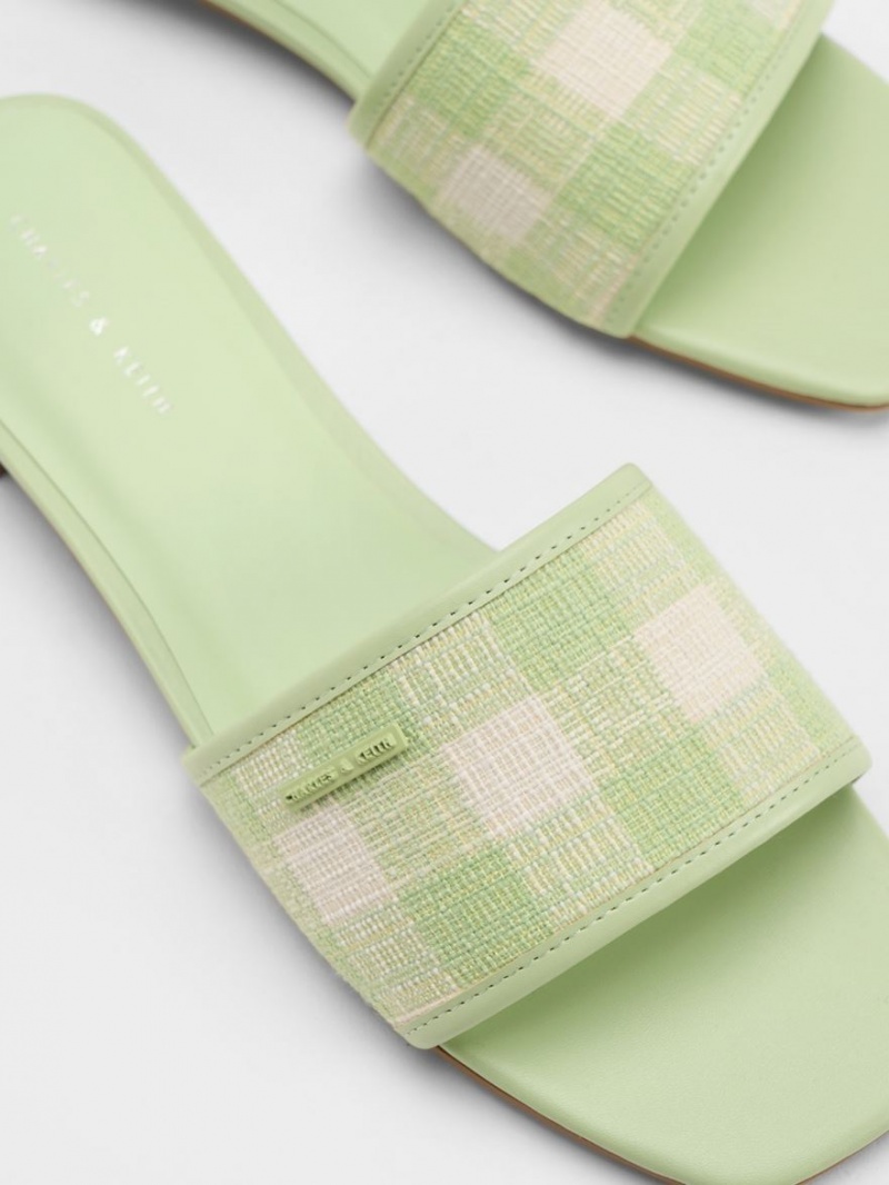 Sandale Plate Charles & Keith Woven Gingham Verzi | 241ASYXPQ